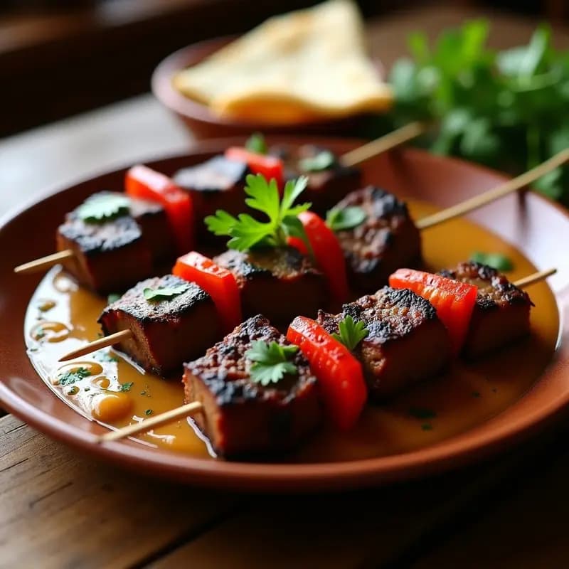 Shashlik de Ternera con Salsa Saté: Brochetas Georgianas en Parrilla