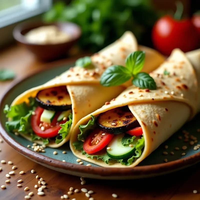 Shawarma de Berenjena y Tahini: Wrap Árabe Vegano con Pan de Garbanzo