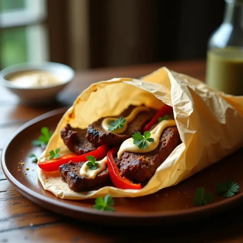 Shawarma de Cordero con Salsa de Ajo y Tahini: Receta Árabe al Horno en Papillote