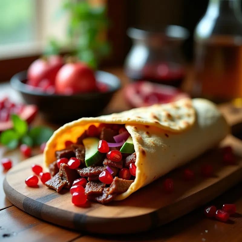 Shawarma de Cordero con Pan de Lavash y Salsa de Granados: Receta Armenía Tradicional