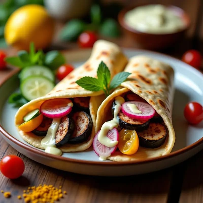 Shawarma de Cordero Libanés: Wrap con Salsa de Ajo y Vegetales Frescos