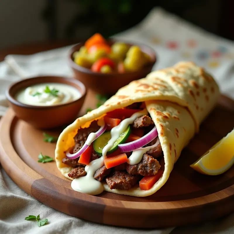 Shawarma de Cordero en Pan Árabe: Receta Libanesa con Garlic Sauce y Encurtidos