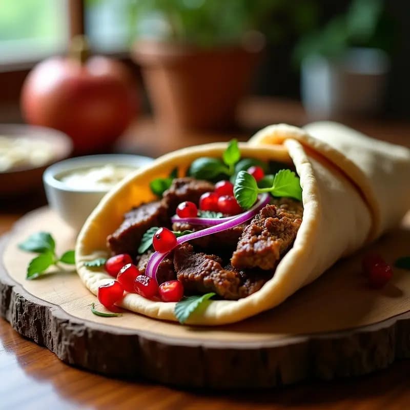 Shawarma de Cordero con Salsa de Granado: Receta Libanesa en Pan Pita Integral