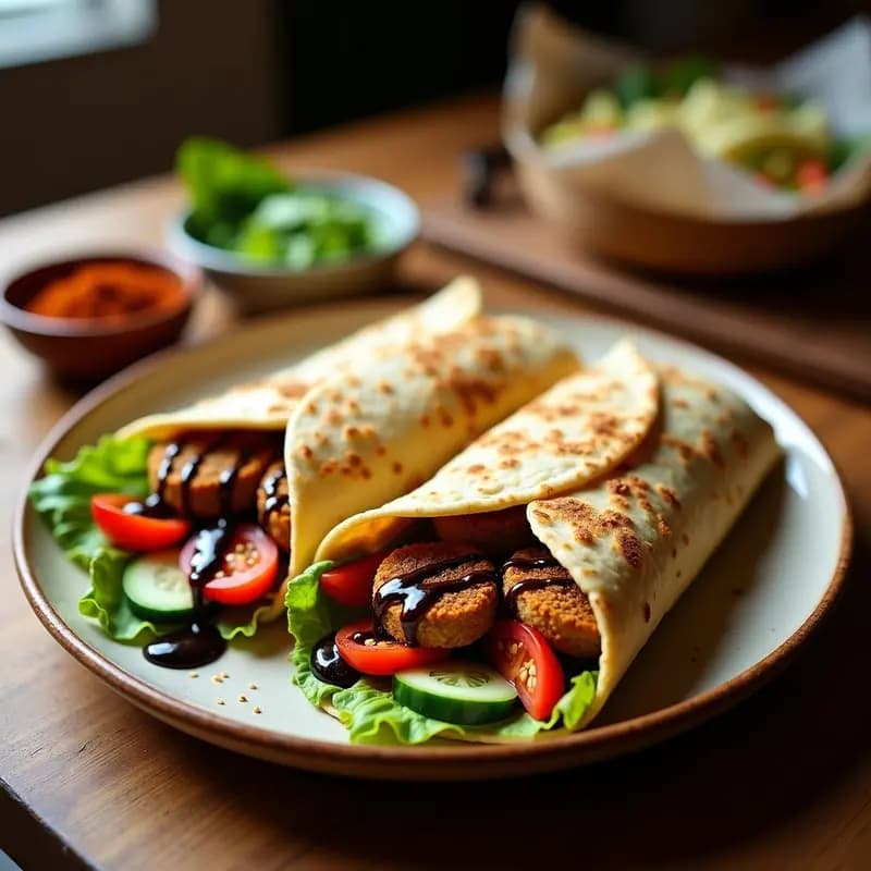 Shawarma de Falafel con Salsa de Ajo Negro: Receta Vegana y Picante en Pan Árabe