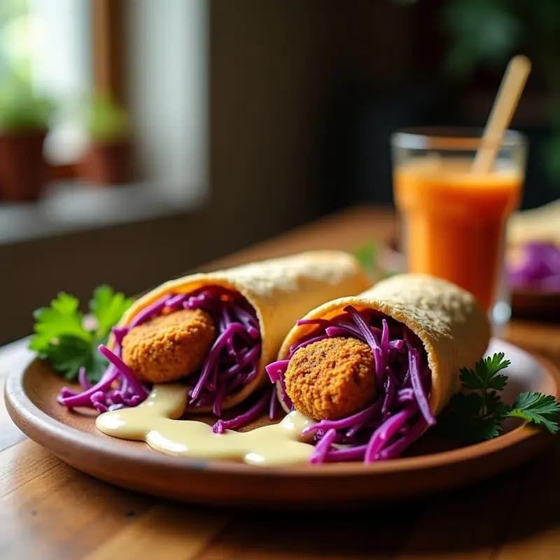 Shawarma de Falafel y Col Morada en Pan Árabe: Receta Libanesa Crujiente
