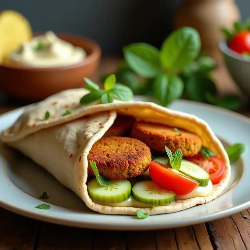 Shawarma de Falafel con Salsa de Tahini y Pickles de Pepino: Receta Árabe Vegana en Pita