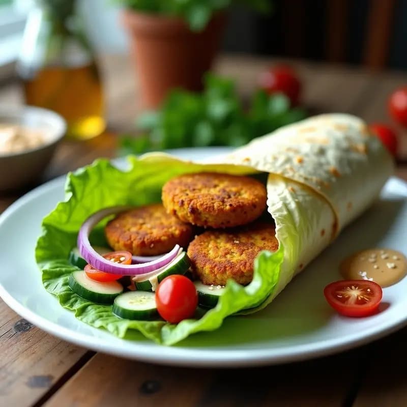 Shawarma de Falafel con Salsa de Tahini: Wrap Árabe Vegano y Crujiente