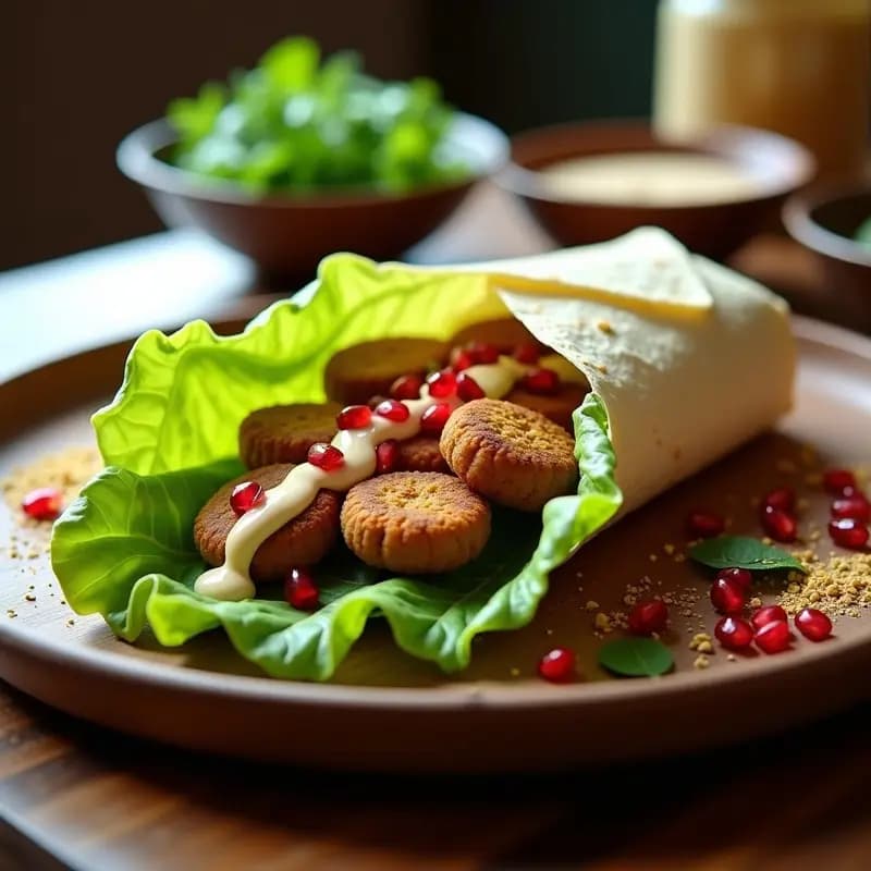 Shawarma de Falafel con Salsa de Tahini y Granado: Receta Libanesa Keto en Wrap de Lechuza