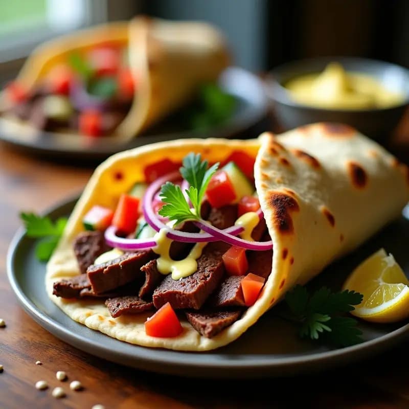 Shawarma de Falda de Res con Pan Árabe y Salsa Garlic: Receta Libanesas en Sartén