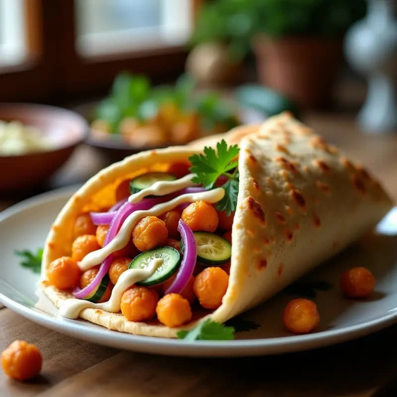 Shawarma de Garbanzos Crujientes con Tahini y Encurtidos: Receta Vegana en Airfryer