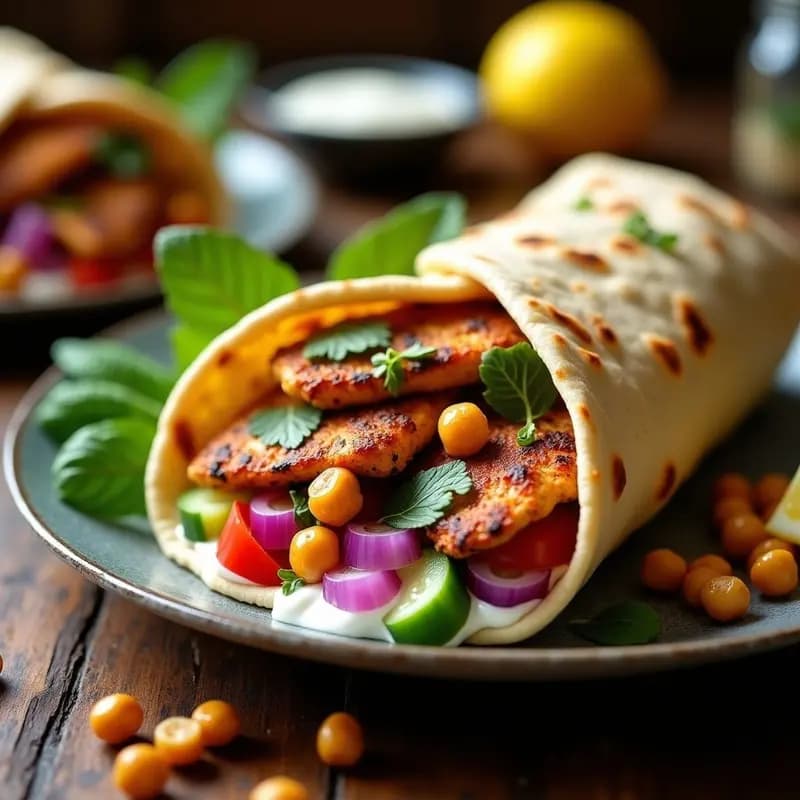 Shawarma de Pollo con Garbanzos Tostados: Receta Libanesa en Airfryer con Pan de Pita Integral