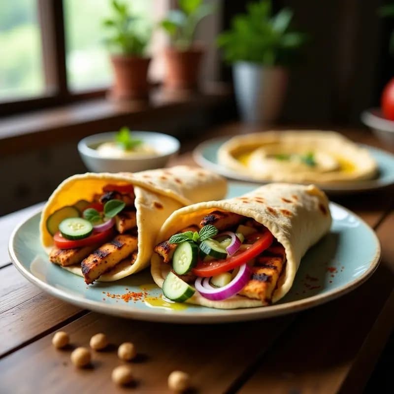 Shawarma de Pollo con Hummus y Ensalada de Pepino: Receta Árabe en Pita Sin Gluten