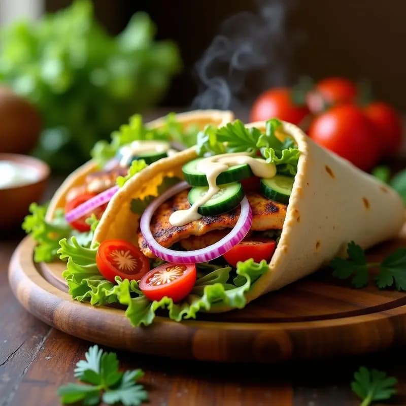 Shawarma de Pollo Árabe: Receta de Pita Rellena con Garlic Sauce y Vegetales Frescos