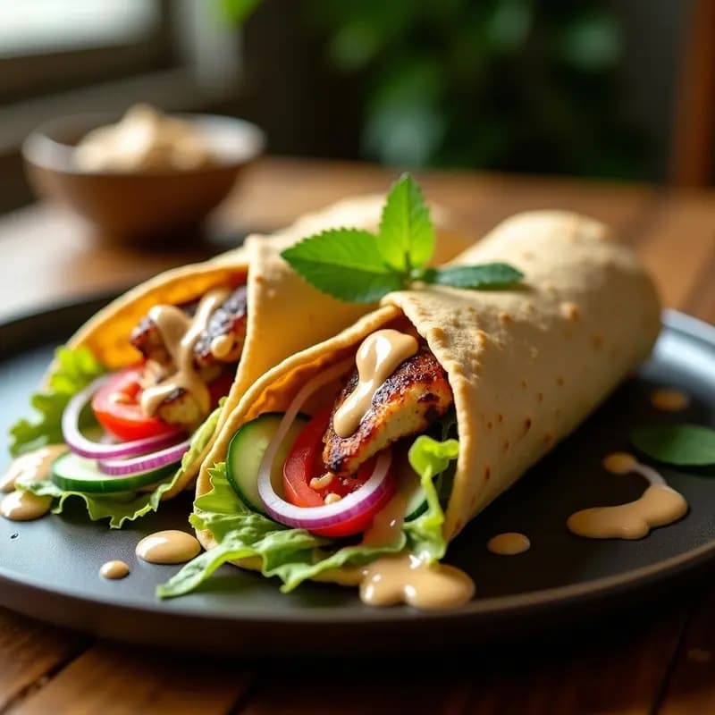 Shawarma de Pollo y Tahini: Receta Libanesa Alta en Proteína en Tortilla de Trigo Integral