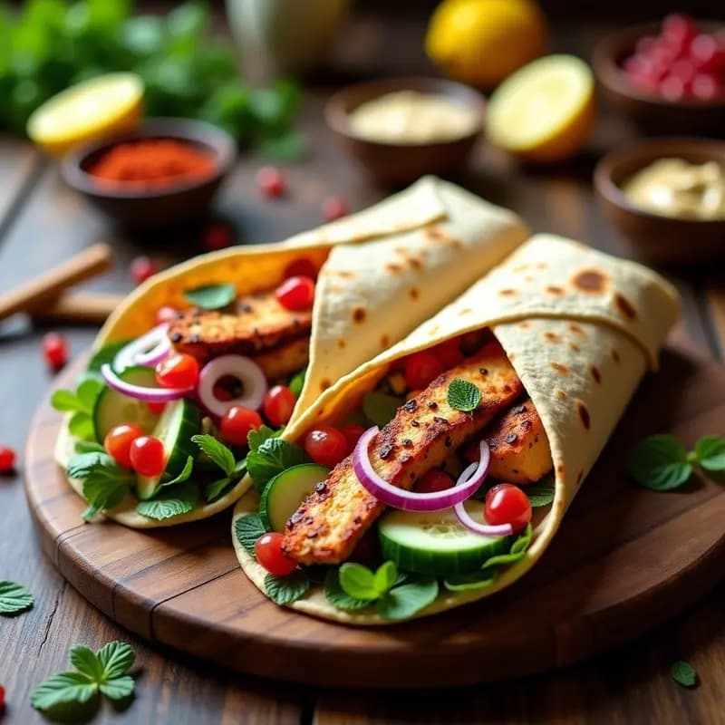Shawarma de Pollo con Tahini y Ensalada Fattoush: Receta Libanesa en Wrap Integral