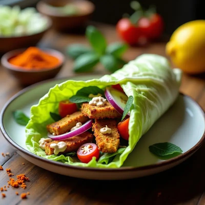 Shawarma de Pollo Vegano con Seitan y Especias Árabes: Receta de Medio Oriente en Wrap de Col