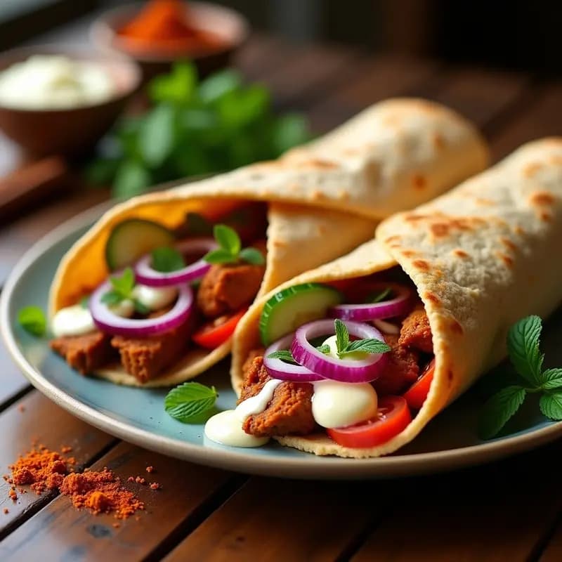 Shawarma de Seitan con Pan Árabe Integral y Salsa de Ajo: Receta Libanesa Alta en Proteína y Sin Gluten