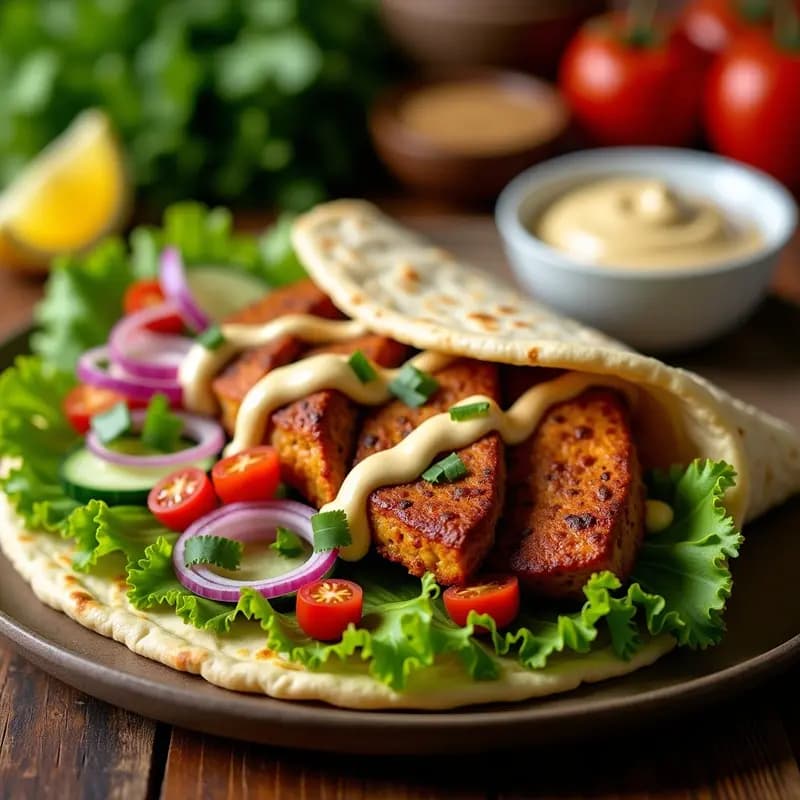 Shawarma de Seitan y Tahini: Wrap Árabe Vegano y Alto en Proteína
