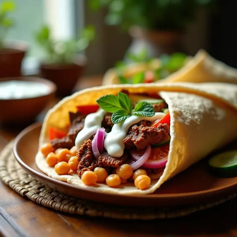 Shawarma de Ternera con Garbanzos y Salsa de Yogur: Receta Árabe en Wrap Integral