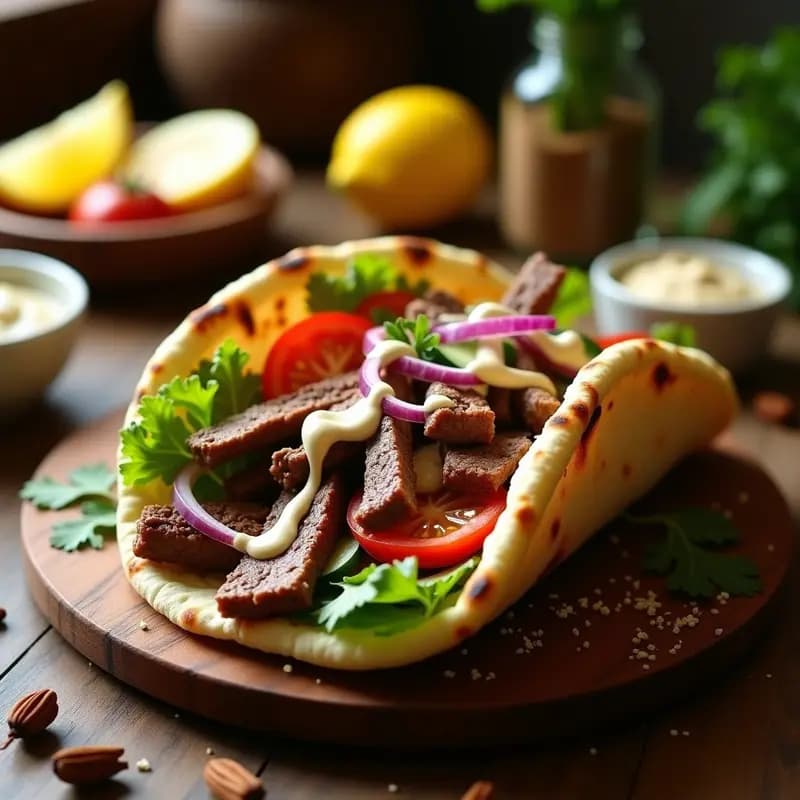 Shawarma de ternera con pan pita: Receta árabe tradicional con salsa de tahini