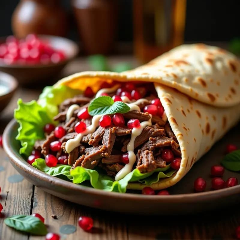 Shawarma de Ternera con Salsa de Tahini y Granadina: Receta Árabe en 1 Hora con Olla Rápida