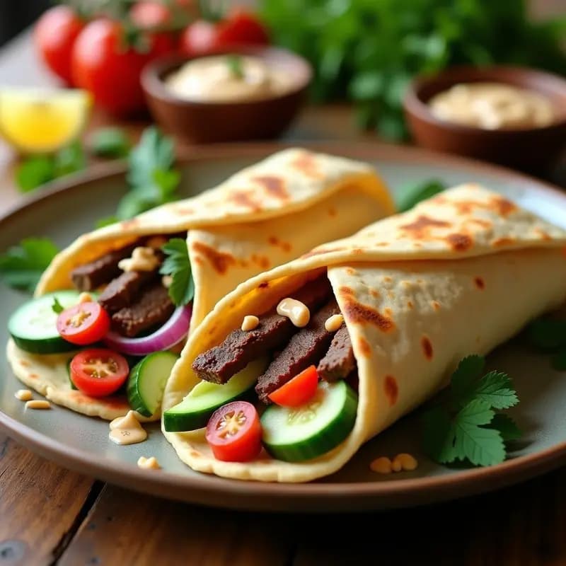 Shawarma de ternera con Tahini y Ensalada de Pepino: Wrap árabe en 20 minutos