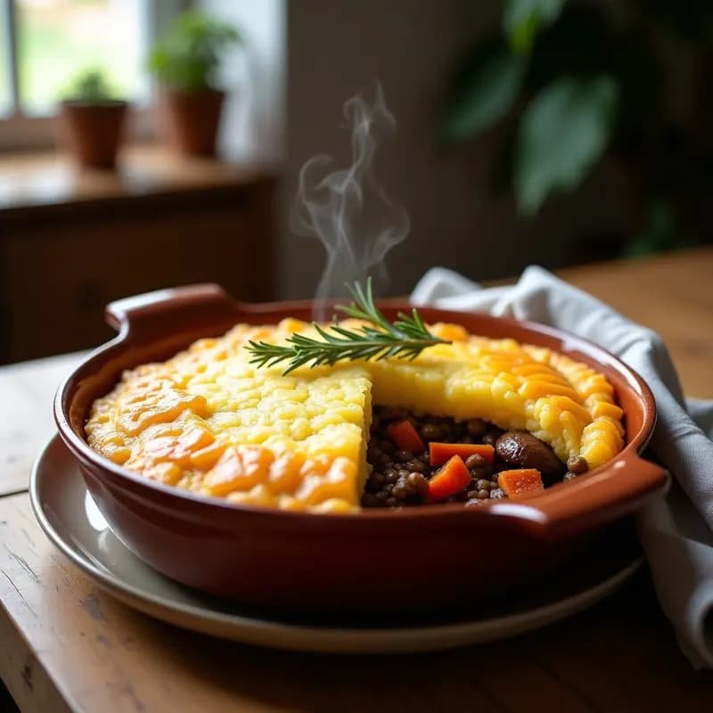 Pastel de Papa Shepards Pie Vegano con Lentejas y Zanahorias: Receta Británica en Airfryer