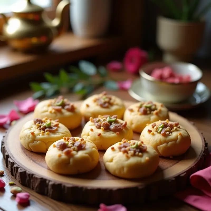 Shirini Keshmeshi Persa con Cardamomo y Rosa: Galletas de Sémola y Pasas Sin Horno