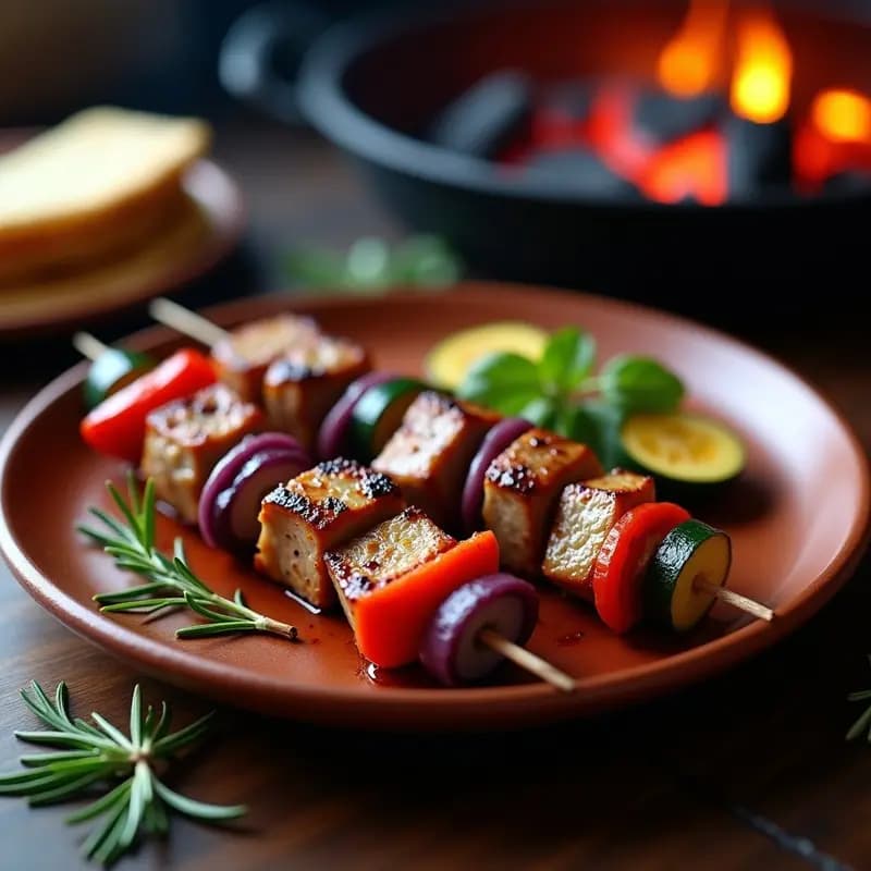 Shish Kebab de Cordero y Verduras: Brochetas Persas en Grill con Especias Aragonesas