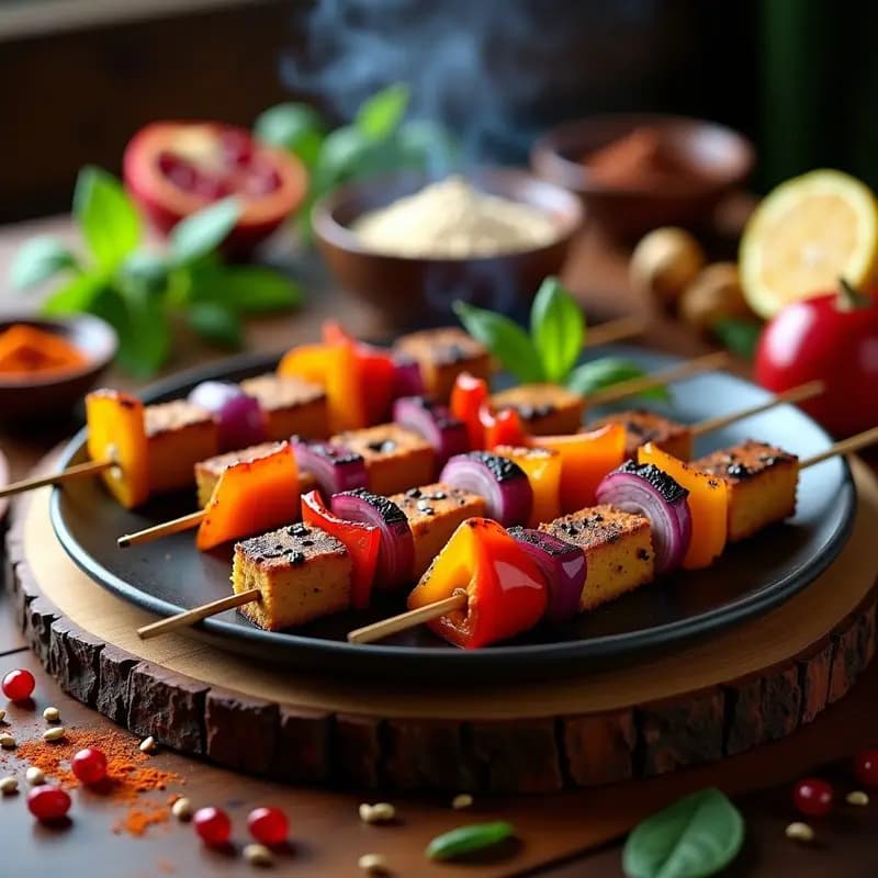 Shish Kebab de Seitan y Pimientos Asados: Brochetas Persas en Grill