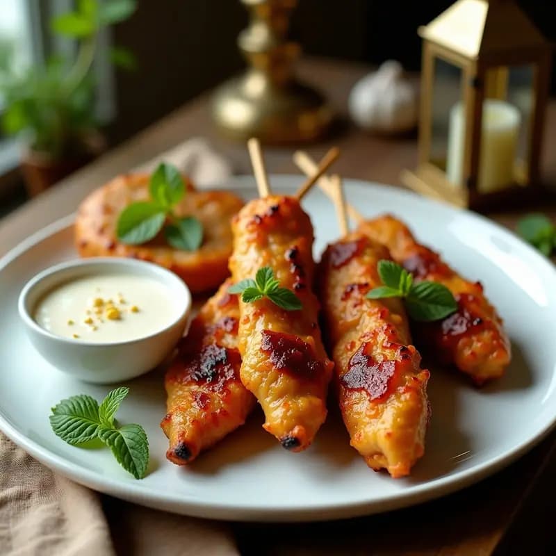 Shish Tawook de Pollo Marinado con Garlic Sauce: Brochetas Árabes en Airfryer