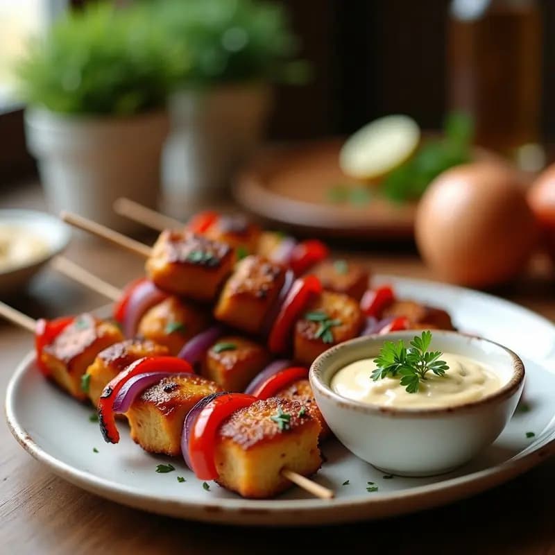 Shish Tawook con Salsa de Ajo y Tahini: Brochetas Libanesas en Airfryer