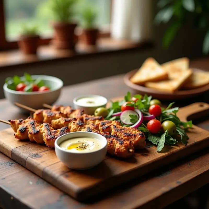 Shish Tawook con Salsa de Tahini y Ensalada Fattoush: Receta Libanesa en Grill