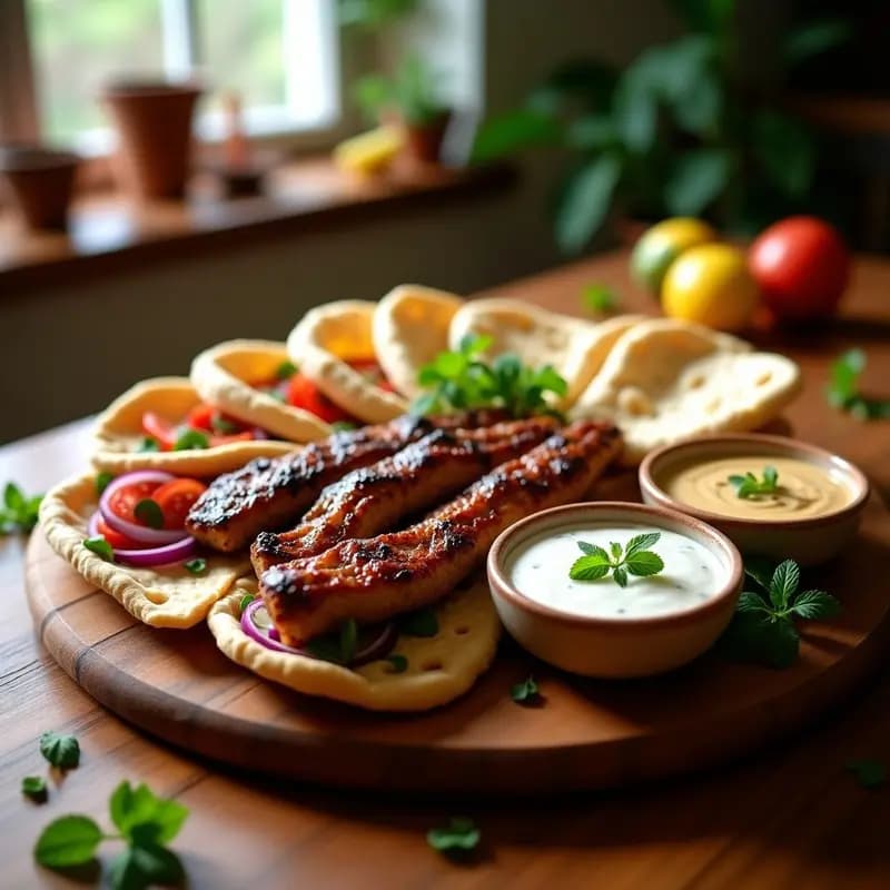 Shoarma de Cordero con Pan de Pita Integral y Salsas de Yogur y Tahini: Receta Árabe Tradicional en Casa