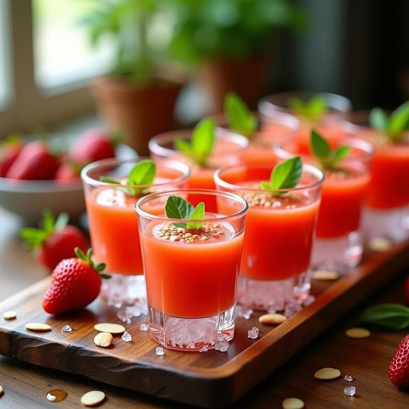 shots de Gazpacho de Fresa y Albahaca: Aperitivo Andaluz Refrescante en Vasito