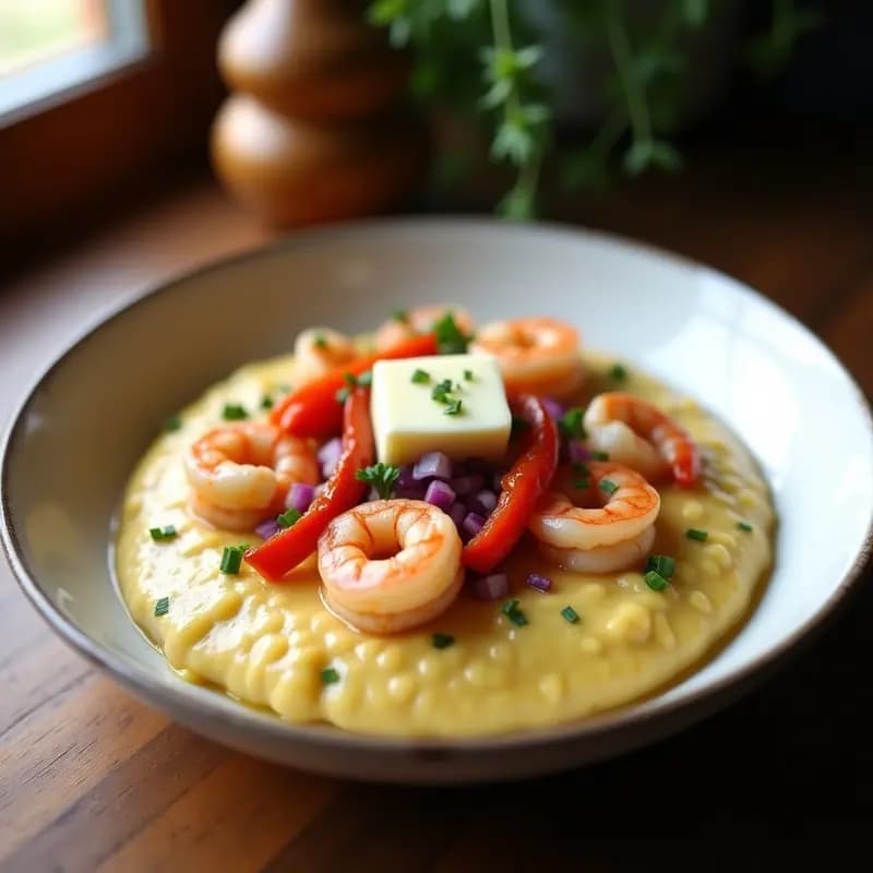 Shrimp and Grits con Queso de Cabra: Receta Americana Gourmet en 20 Minutos