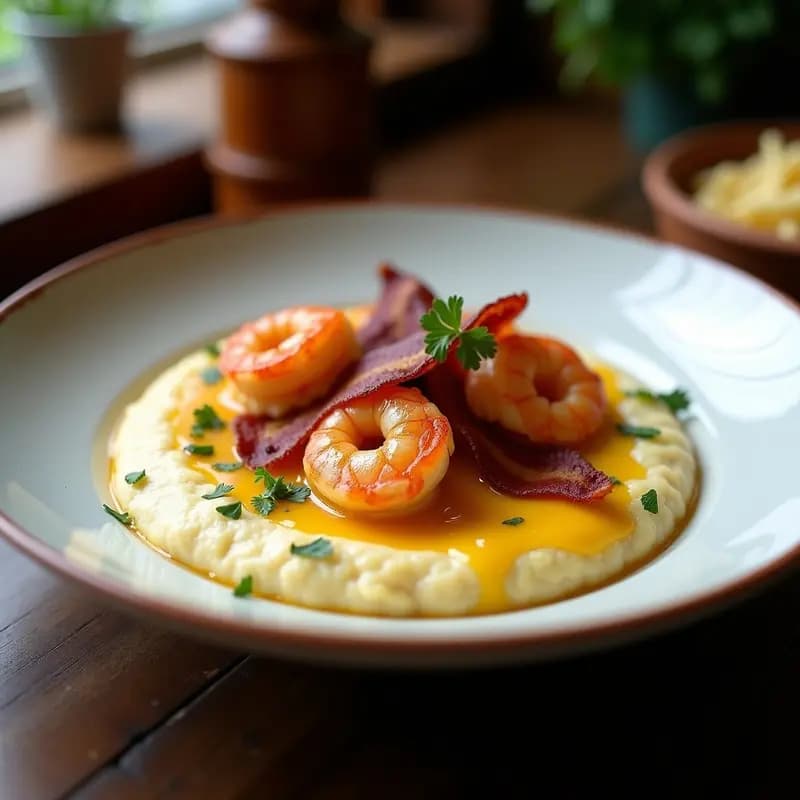 Shrimp and Grits con Queso Gouda y Bacon: Desayuno Americano Alto en Proteína