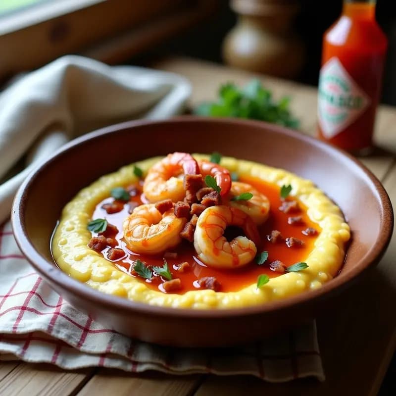 Shrimp and Grits con Salsa de Tabasco: Receta Estadounidense Picante en 20 Minutos