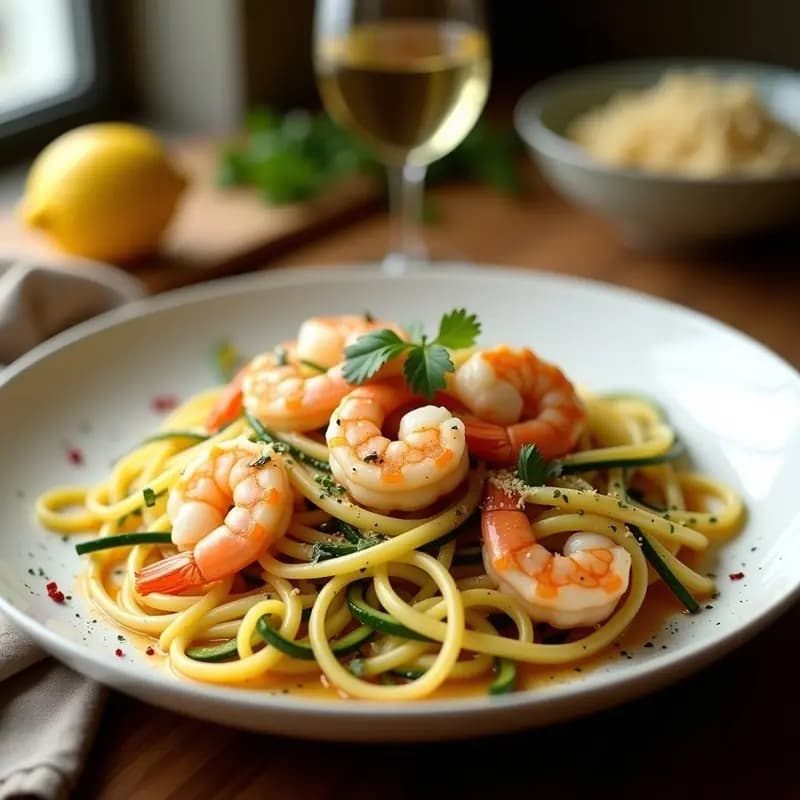 Shrimp Scampi con Calabacín en Espiral: Receta Italiana Keto y Baja en Carbohidratos