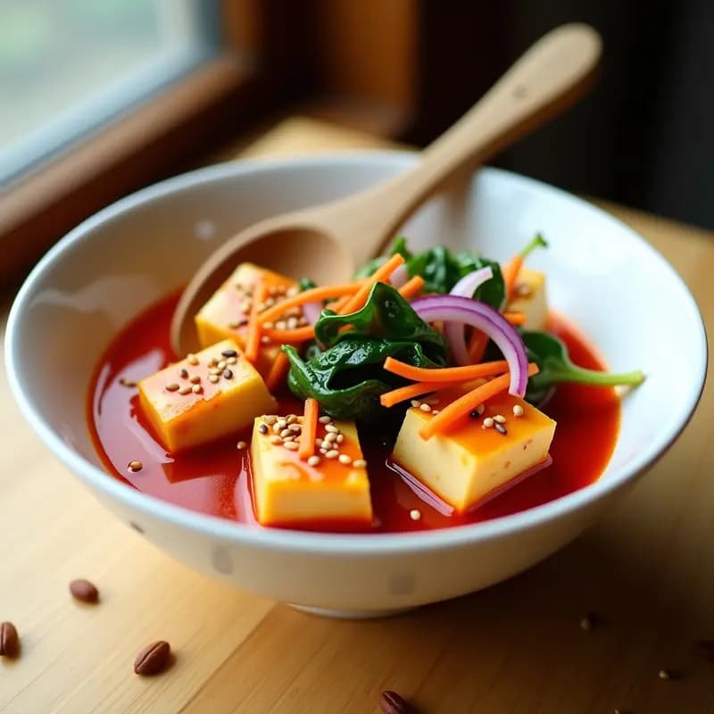 Siggum Tofu con Verduras y Salsa Gochujang: Receta Coreana Picante para Desayuno