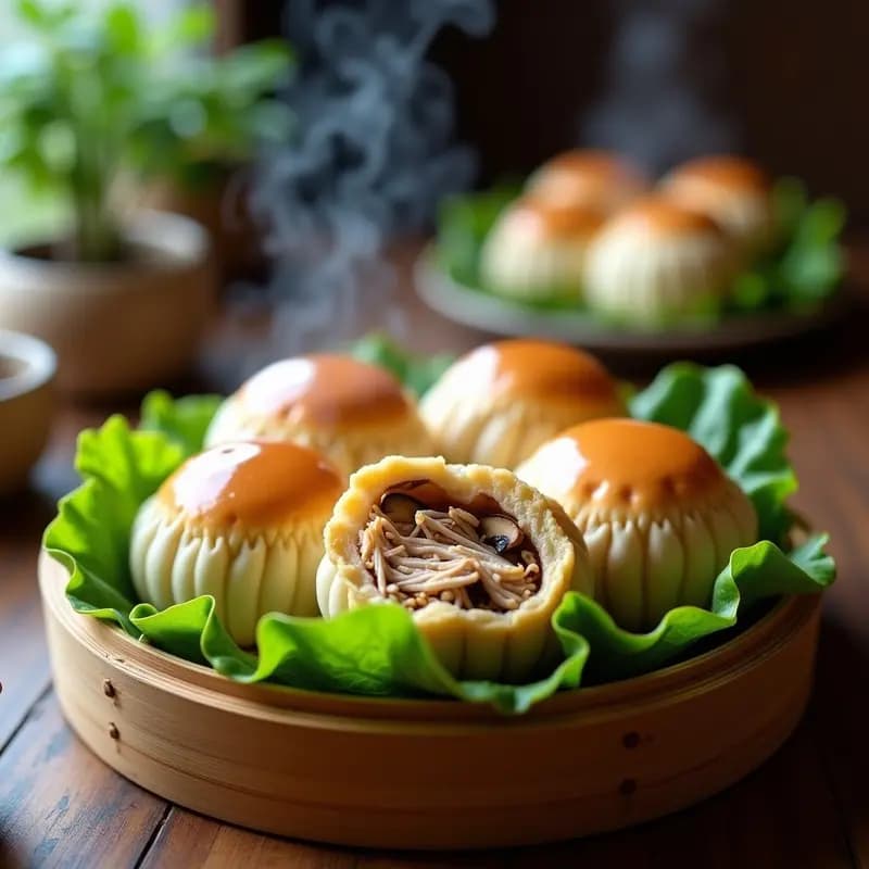 Siopao Filipina de Pollo y Champiñones: Bollos al Vapor Rellenos