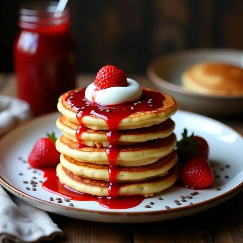 Pancakes Rusos Sirniki: Tortitas de Queso Cottage con Mermelada de Fresa