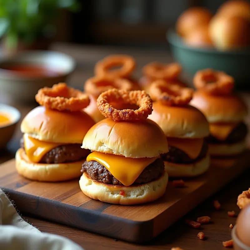 Sliders de Carne con Queso Cheddar y Cebolla Crujiente: Mini Hamburguesas para Fiestas