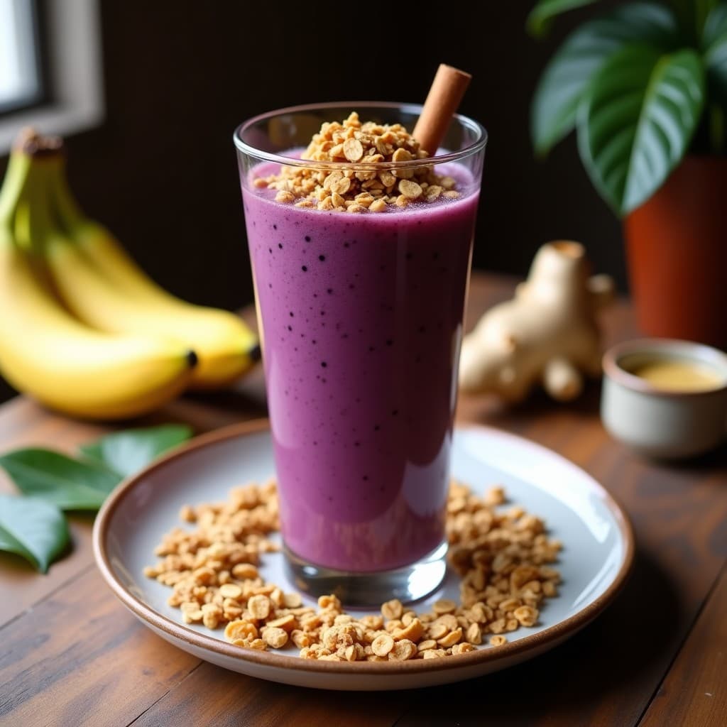 Smoothie de Açaí, Banana y Cacahuete con Granola: Desayuno Antioxidante Brasilero