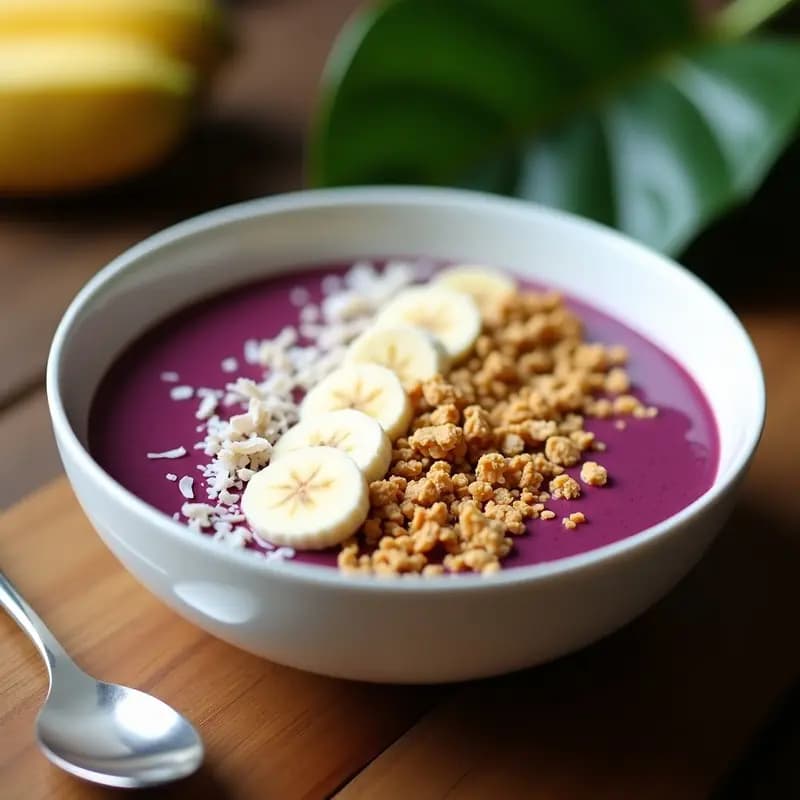 Smoothie de Açaí y Banano con Granola: Desayuno Brasileño Rápido y Saludable