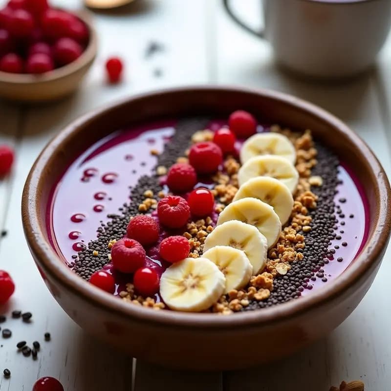 Smoothie de Açaí y Bayas de Goji con Granola de Chía: Desayuno Brasileño Antioxidante