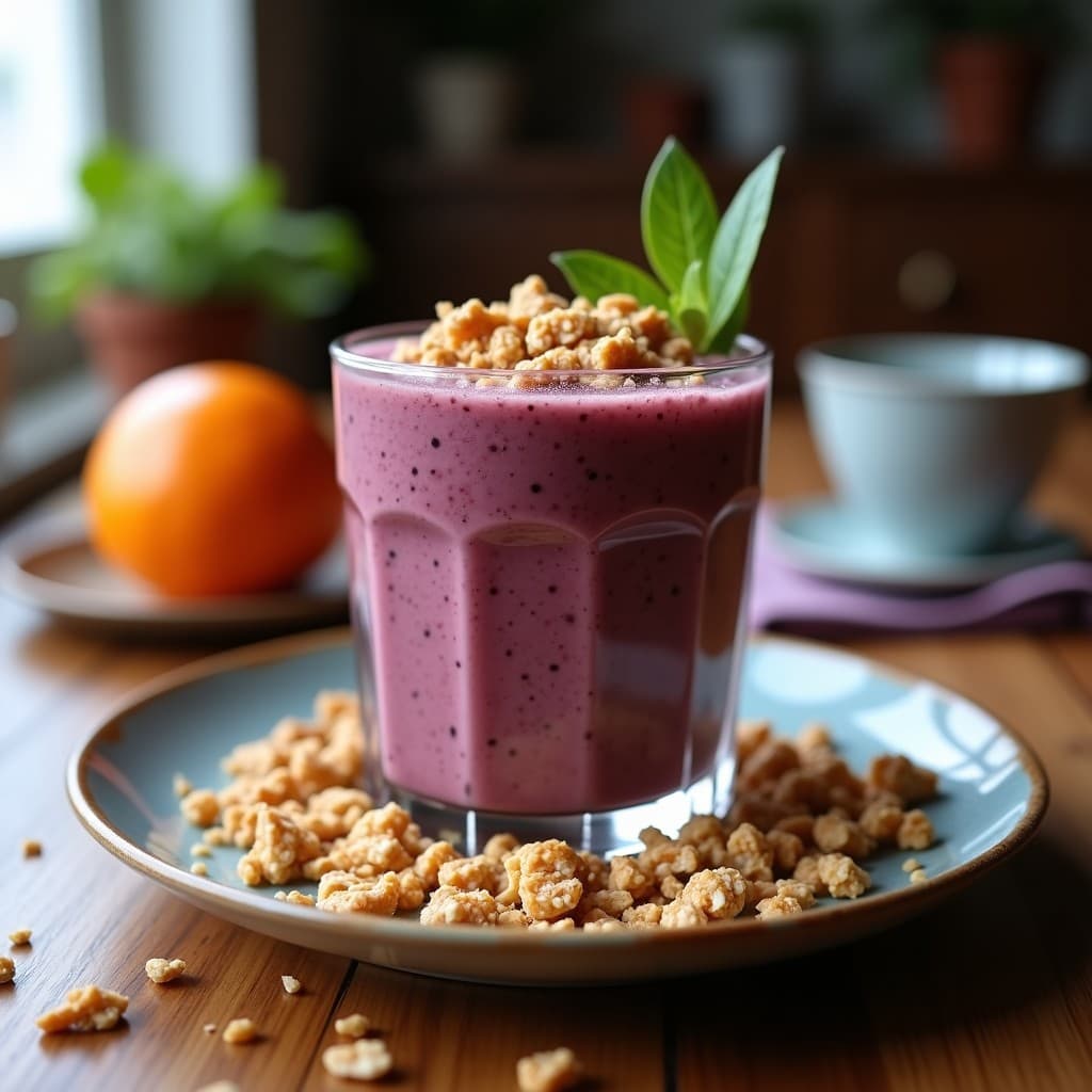 Smoothie de Açaí y Guaraná con Granola de Coco: Desayuno Energético Antioxidante