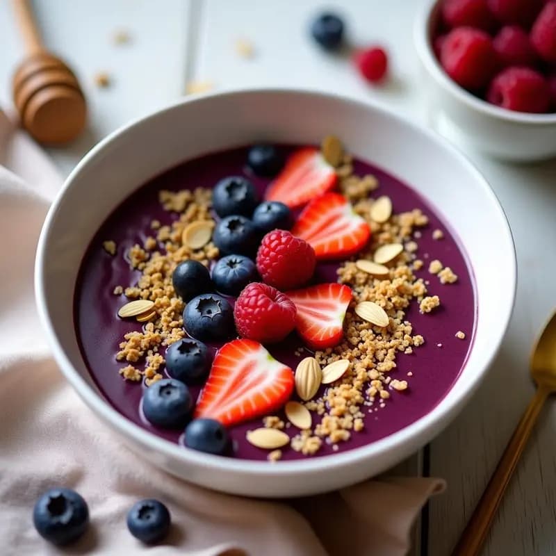 Smoothie de Açaí y Guaraná con Granola de Quinoa: Desayuno Brasileño Energizante