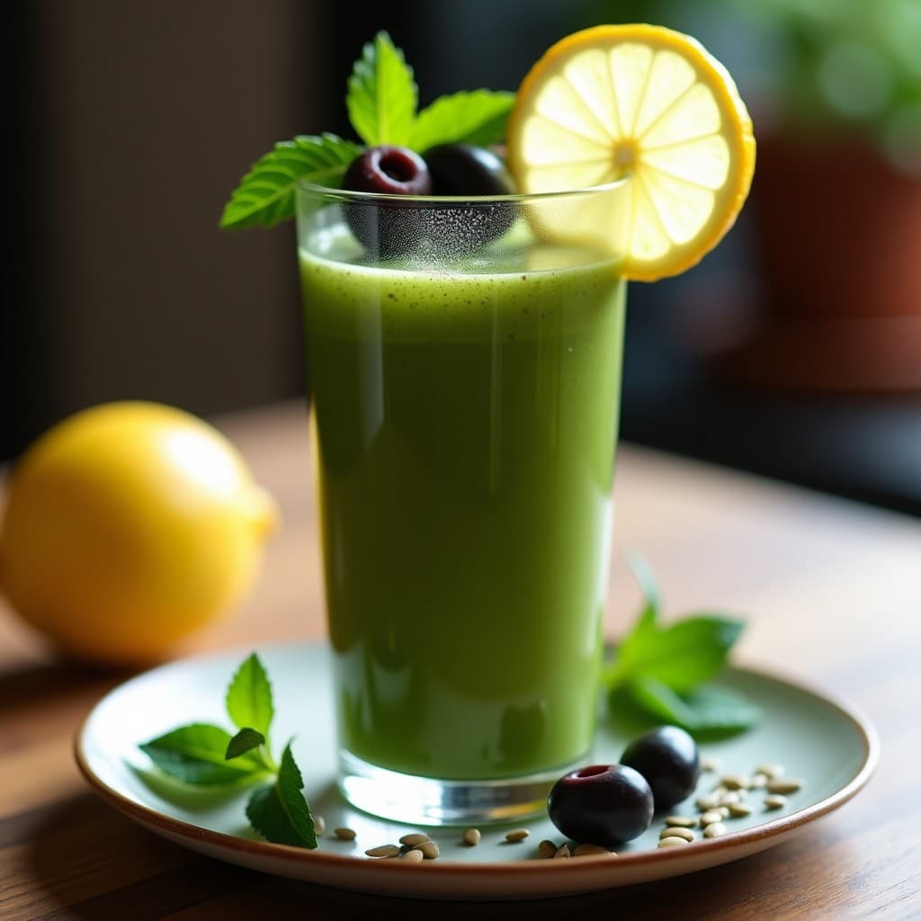 Smoothie de Aceituna Negra y Espinaca con Zumo de Limón: Bebida Mediterránea Detox Salada