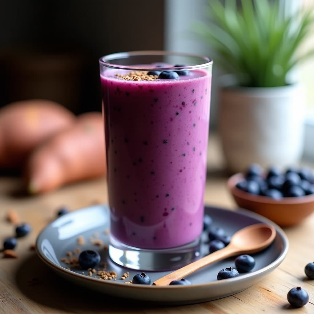 Smoothie Morado de Batata y Arándanos: Bebida Antioxidante Sin Azúcar para Depurar
